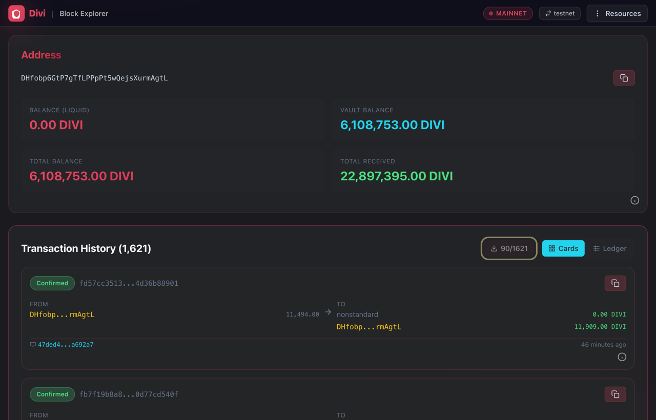The CSV button showing export progress as a counter.